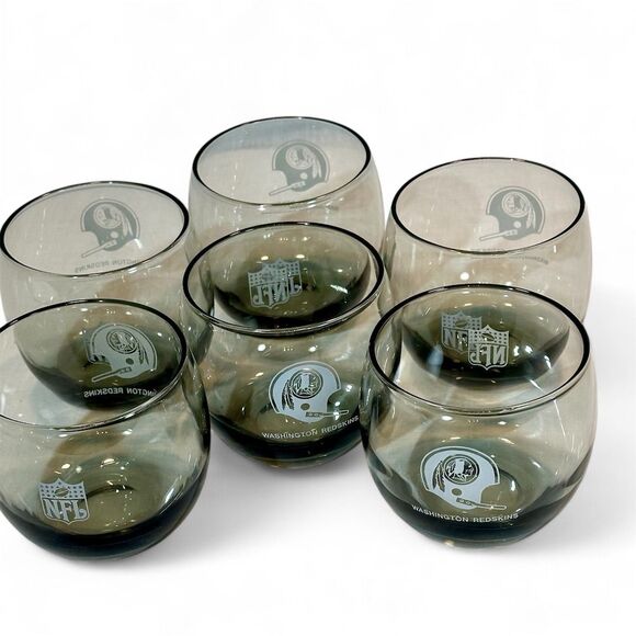 Vintage Washington Redskins NFL Smoke Gray Low-ball Barware, Set of 6, 1970-80s - Picture 8 of 11